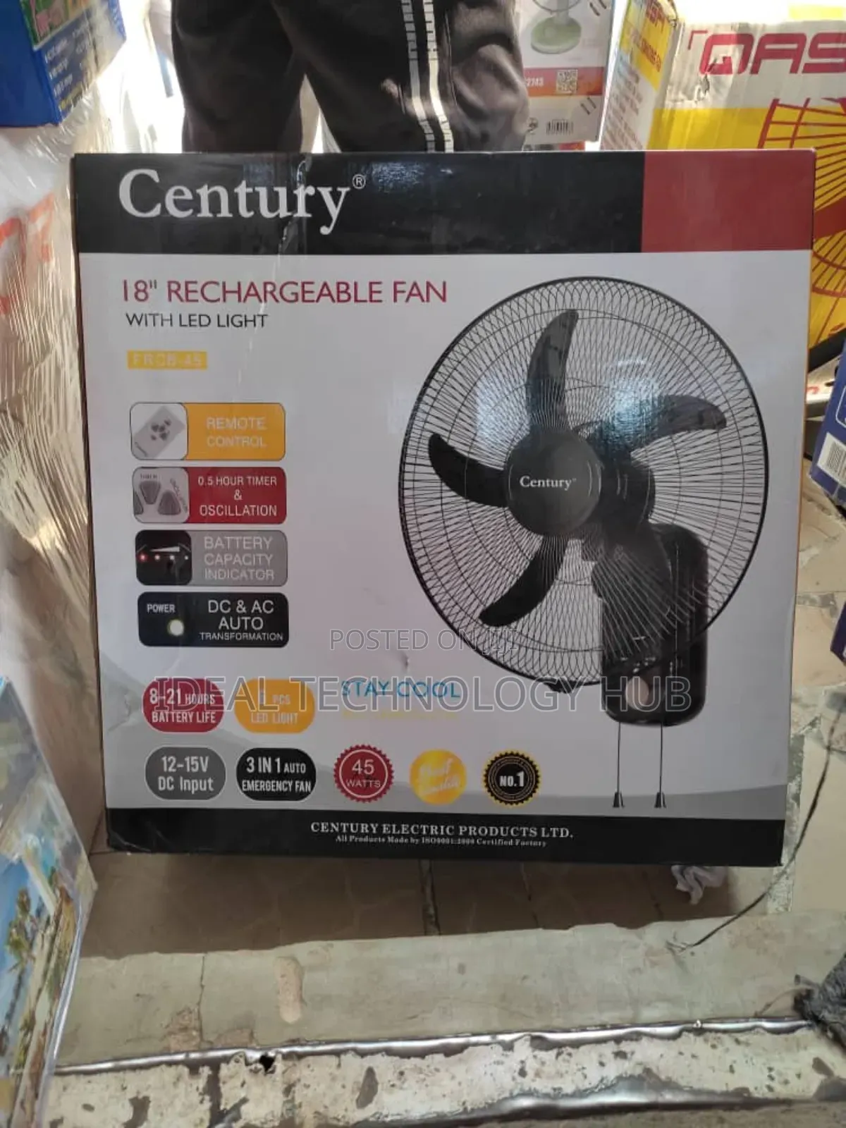 Century 18inch Rechargeable Wall Fan