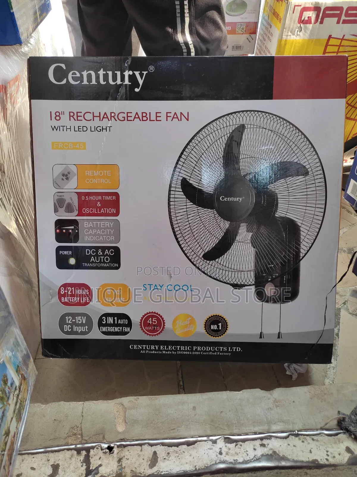 Century Rechargeable Wall Fan - 18" - 45w