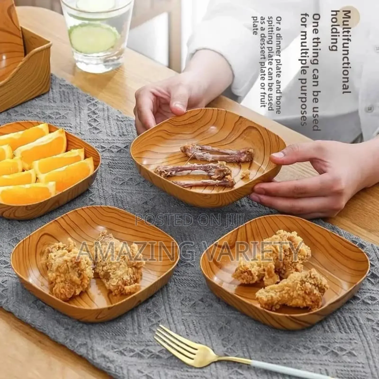 Wood Plastic Square Salad Serving Plate