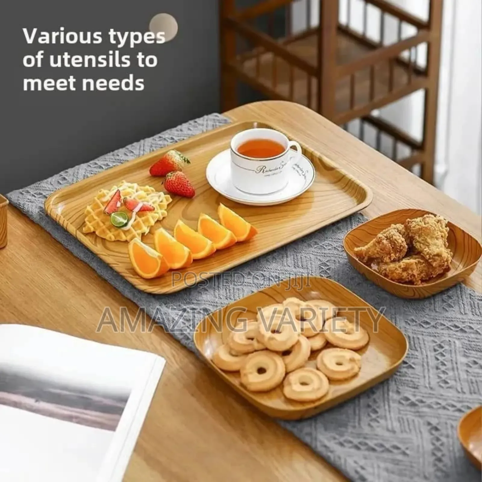 Wood Plastic Square Salad Serving Plate