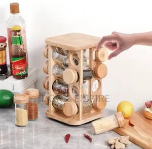 Square Bamboo Seasoning Rack Multi-Functional Wooden Bottom