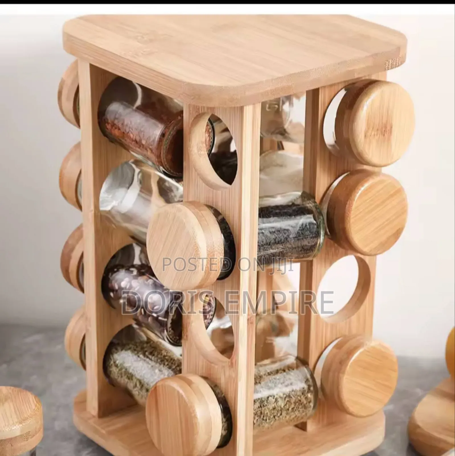 Square Bamboo Seasoning Rack Multi-Functional Wooden Bottom