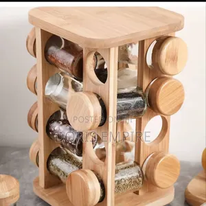 Square Bamboo Seasoning Rack Multi-Functional Wooden Bottom