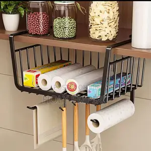 Kitchen Under Cabinet Basket Shelf Tissue Cup Holder Closet
