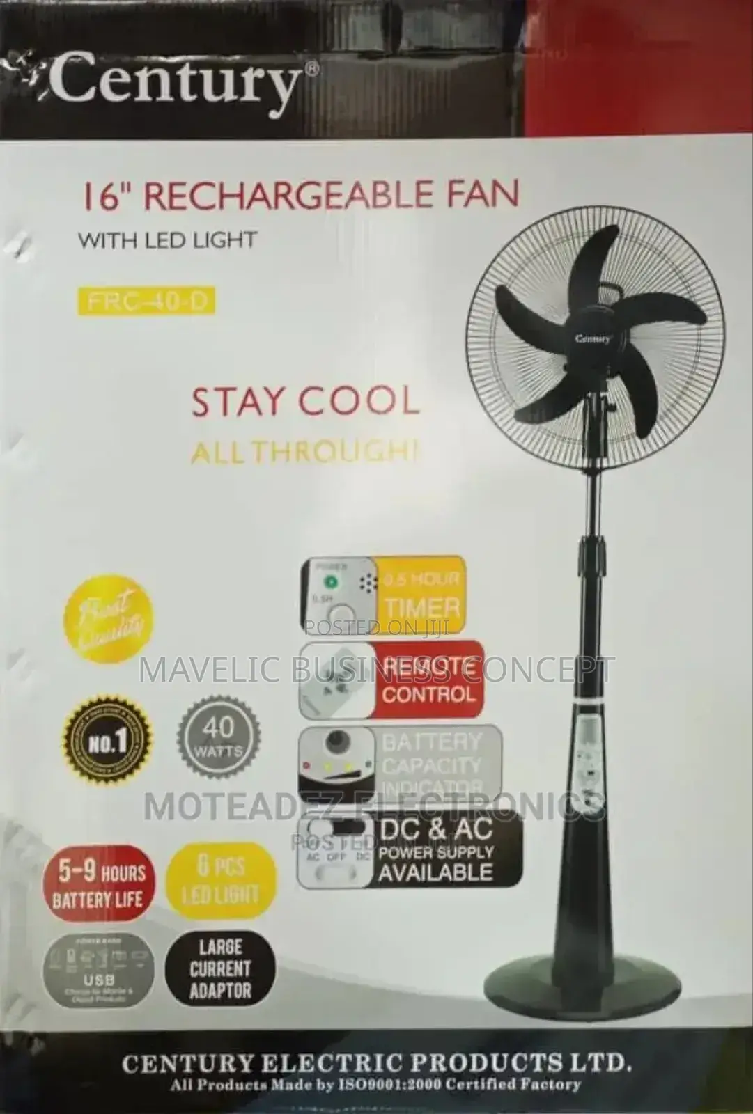 Century Rechargeable Fan 16"