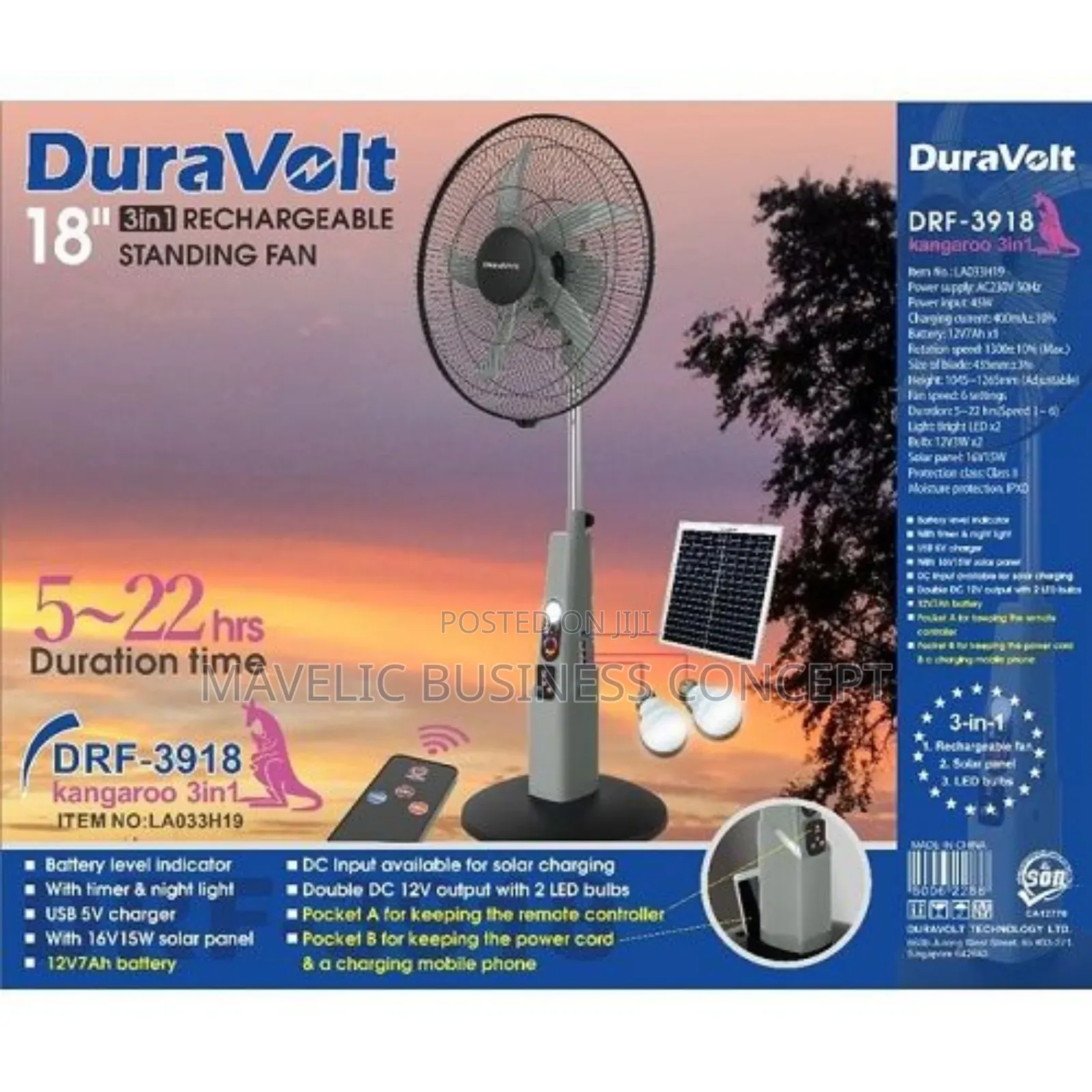 Duravolt Rechargeable Fan 18"