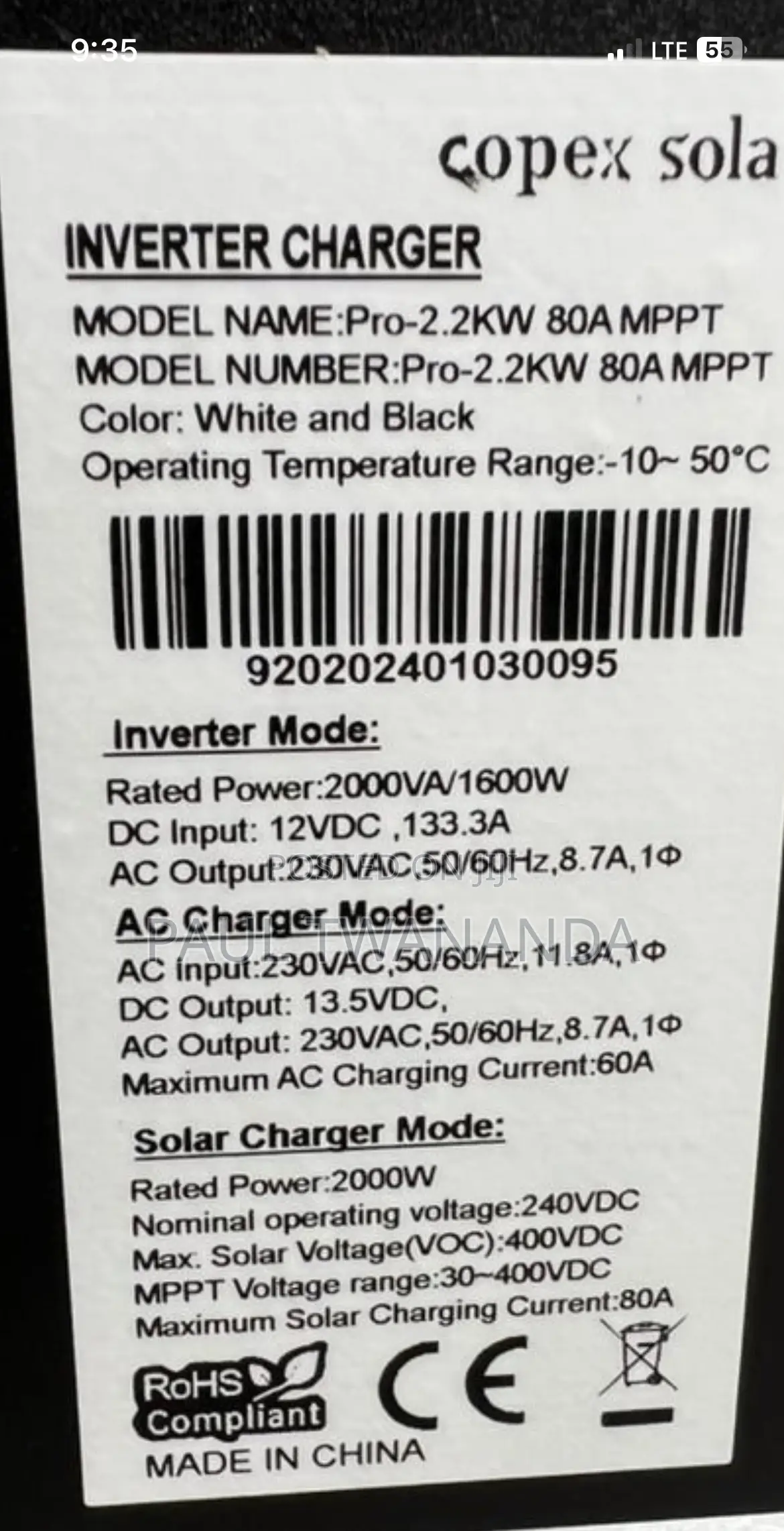 Copex Solar 2.2kva 12V With 80A MPPT Hybrid Inverter