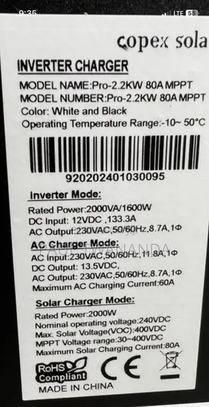 Copex Solar 2.2kva 12V With 80A MPPT Hybrid Inverter