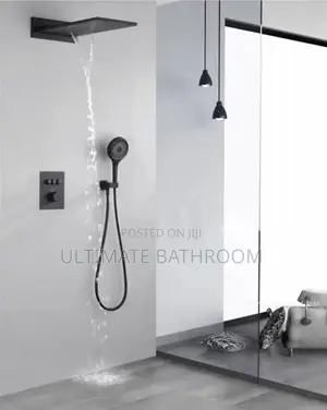 Black Conduit Shower  With Waterfall Shower Rose