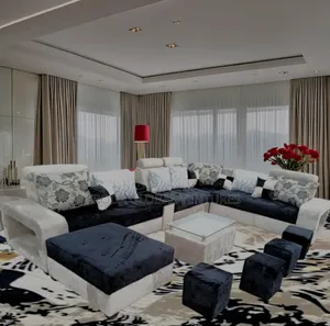Set of U-Shape Sofa Chairs With Table, Stools, Cupholder