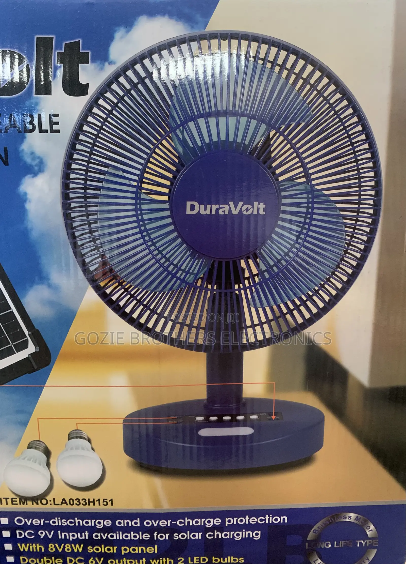 Duravolt 12 Inches Rechargeable Fan With 2bulbs and Panel