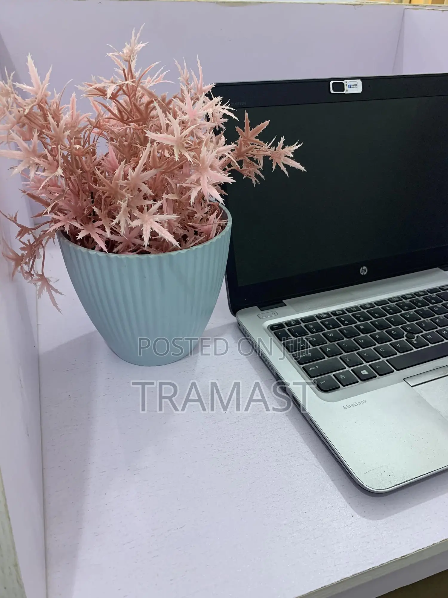 Artificial Table Top Flower With Light Blue Plastic Pot