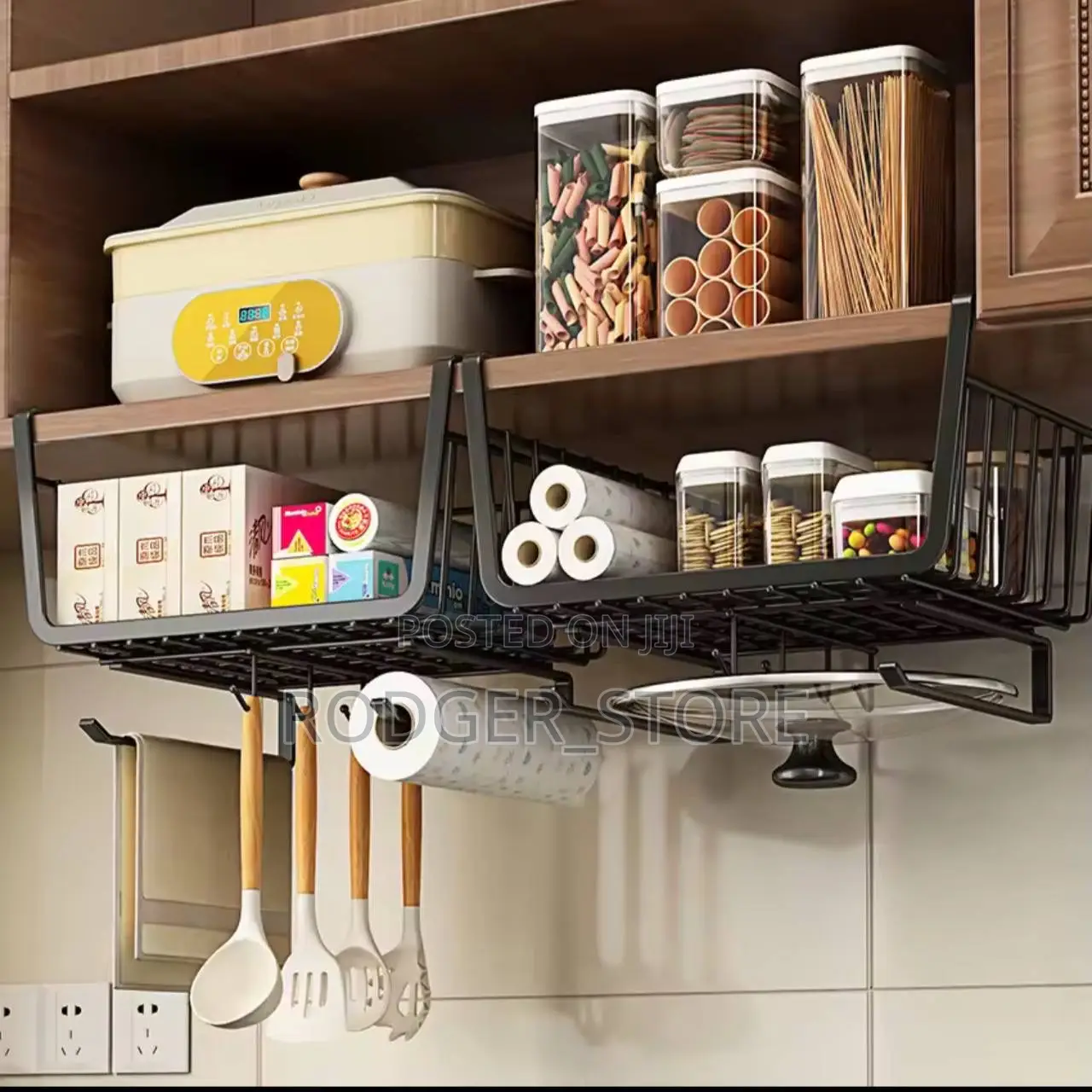 Kitchen Under Cabinet Basket Shelf Tissue Cup Holder Close