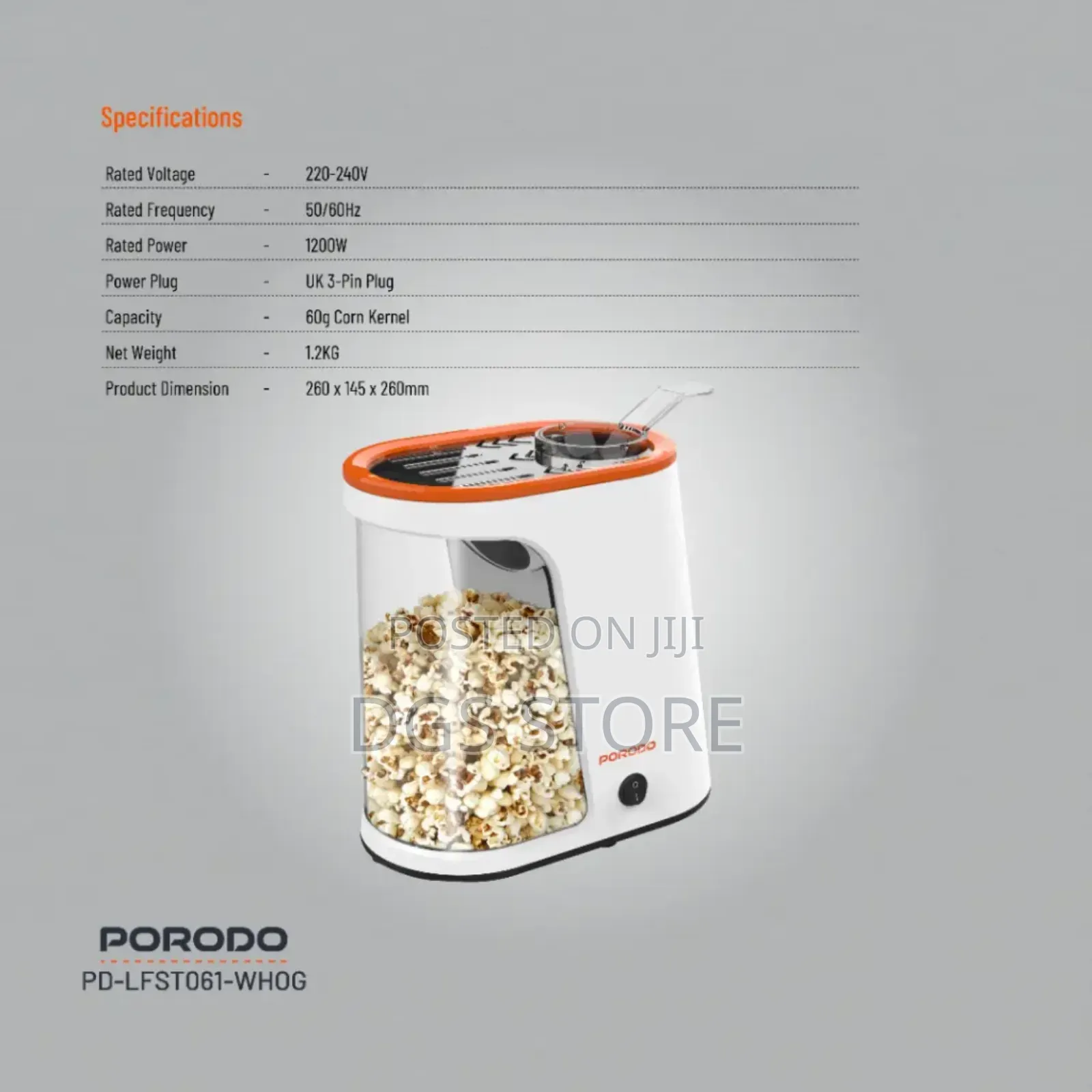Porodo Air Popped Popcorn Maker