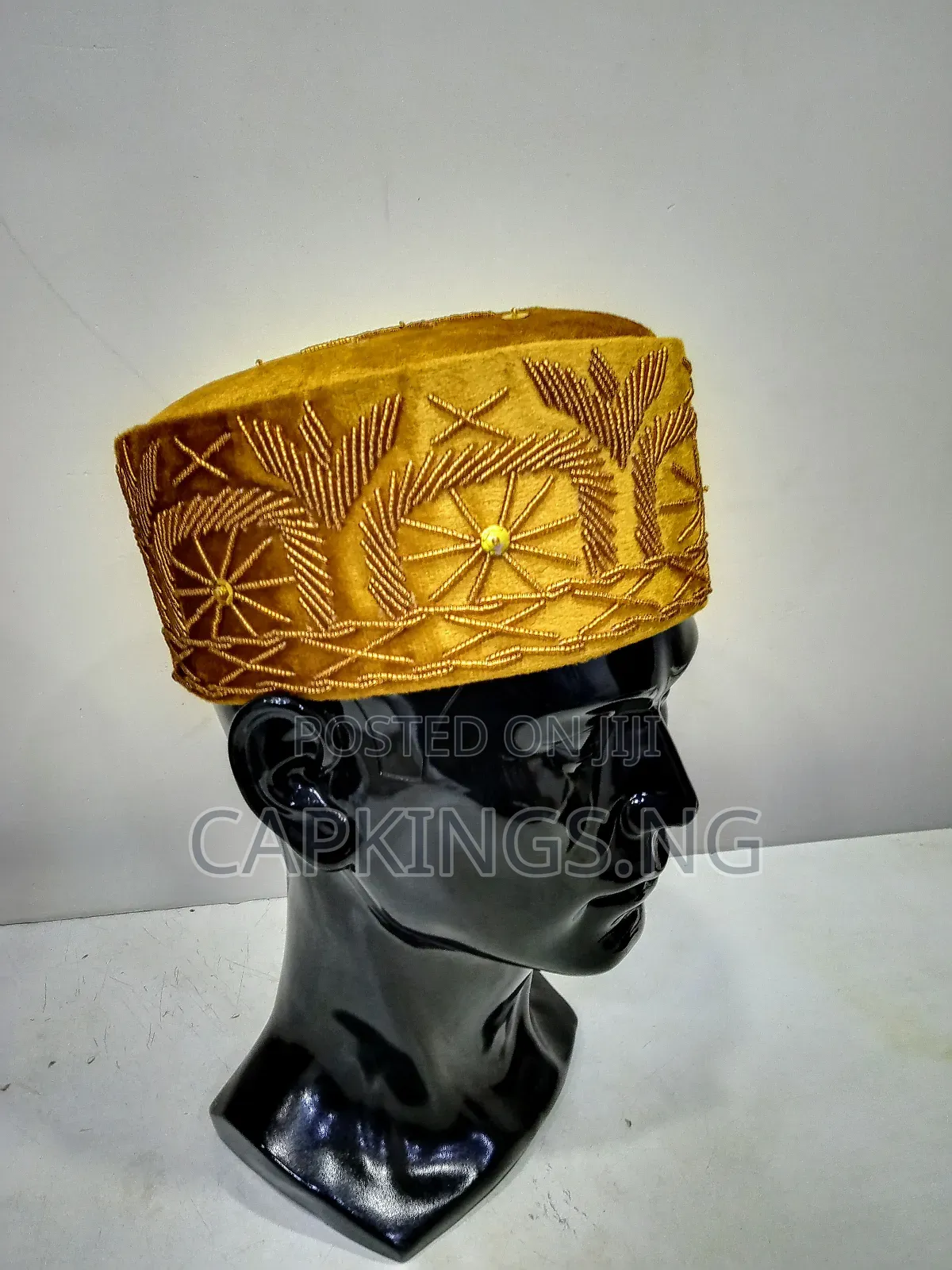 Gol Colour Igbo Men Beaded Dakuku Velvet Cap