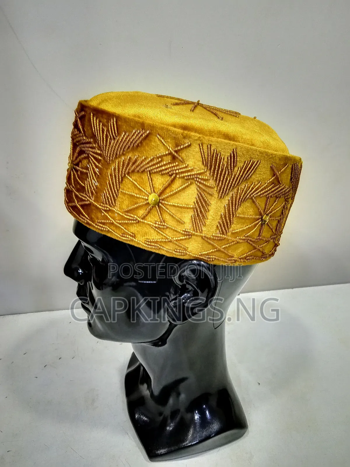 Gol Colour Igbo Men Beaded Dakuku Velvet Cap