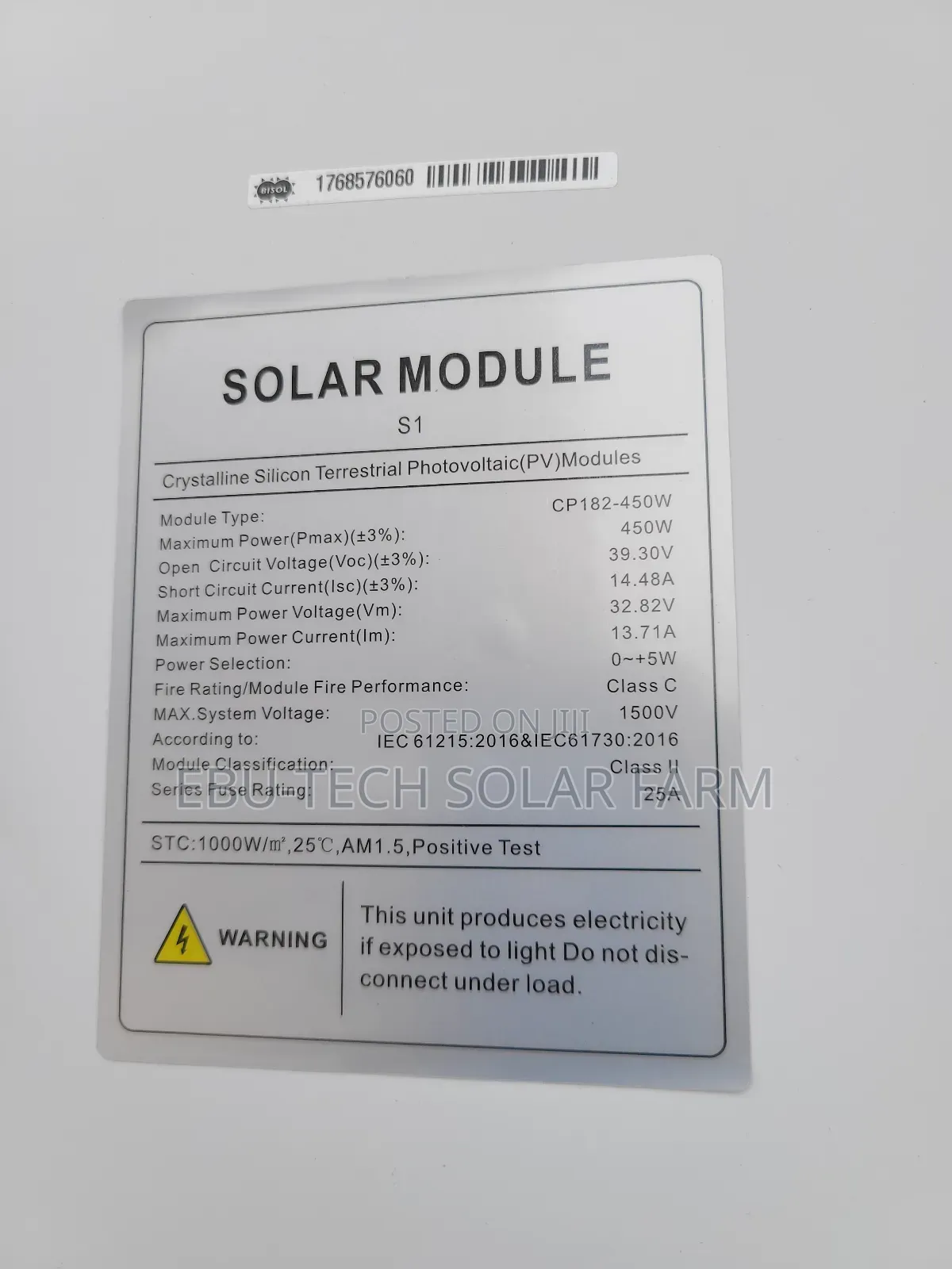 Solar Module Mono Panel Black