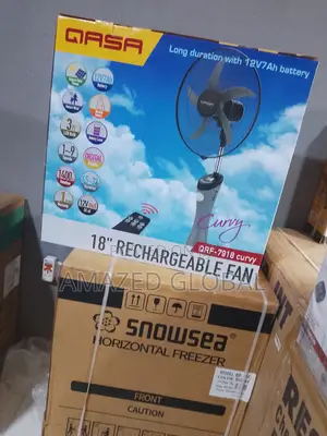 New in QASA 18 Inch Rechargeable Fan + Supports Solar Charge