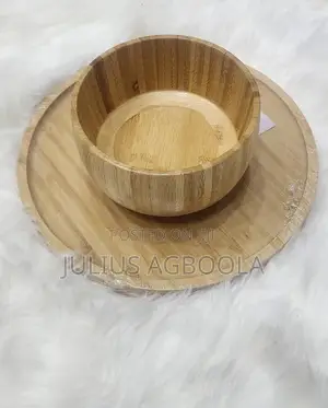 Natural Wooden Soup Bowl and Flat Serving Plate Soup Bowl