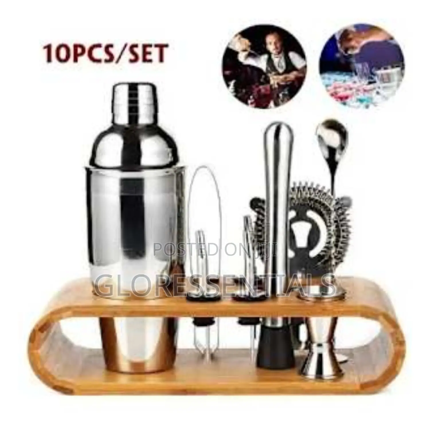Cocktail Shaker Set With Bamboo Stand