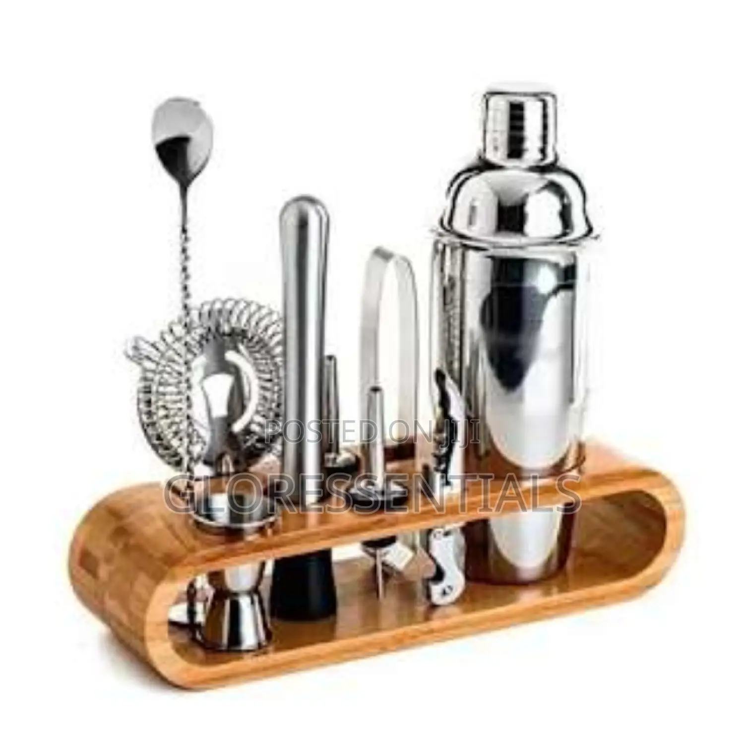 Cocktail Shaker Set With Bamboo Stand