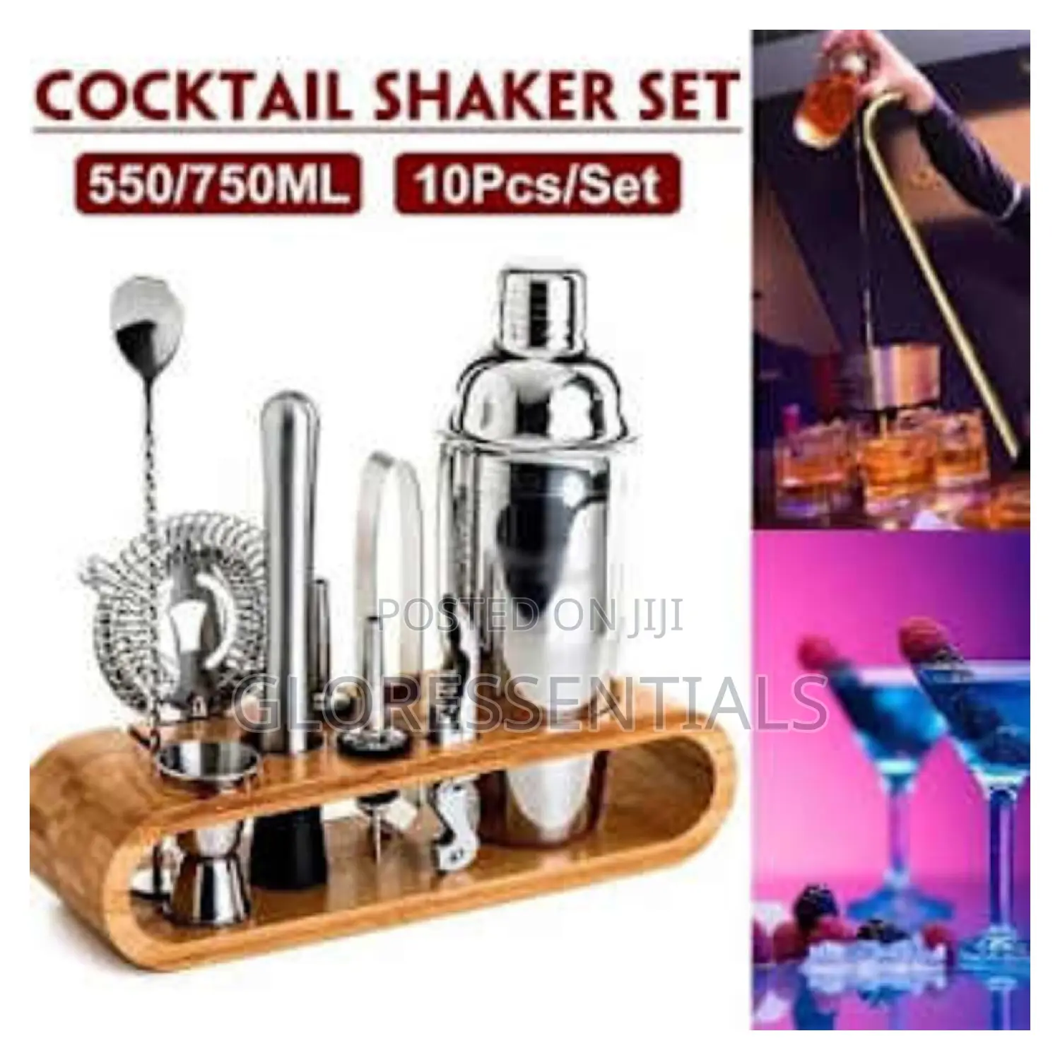 Cocktail Shaker Set With Bamboo Stand