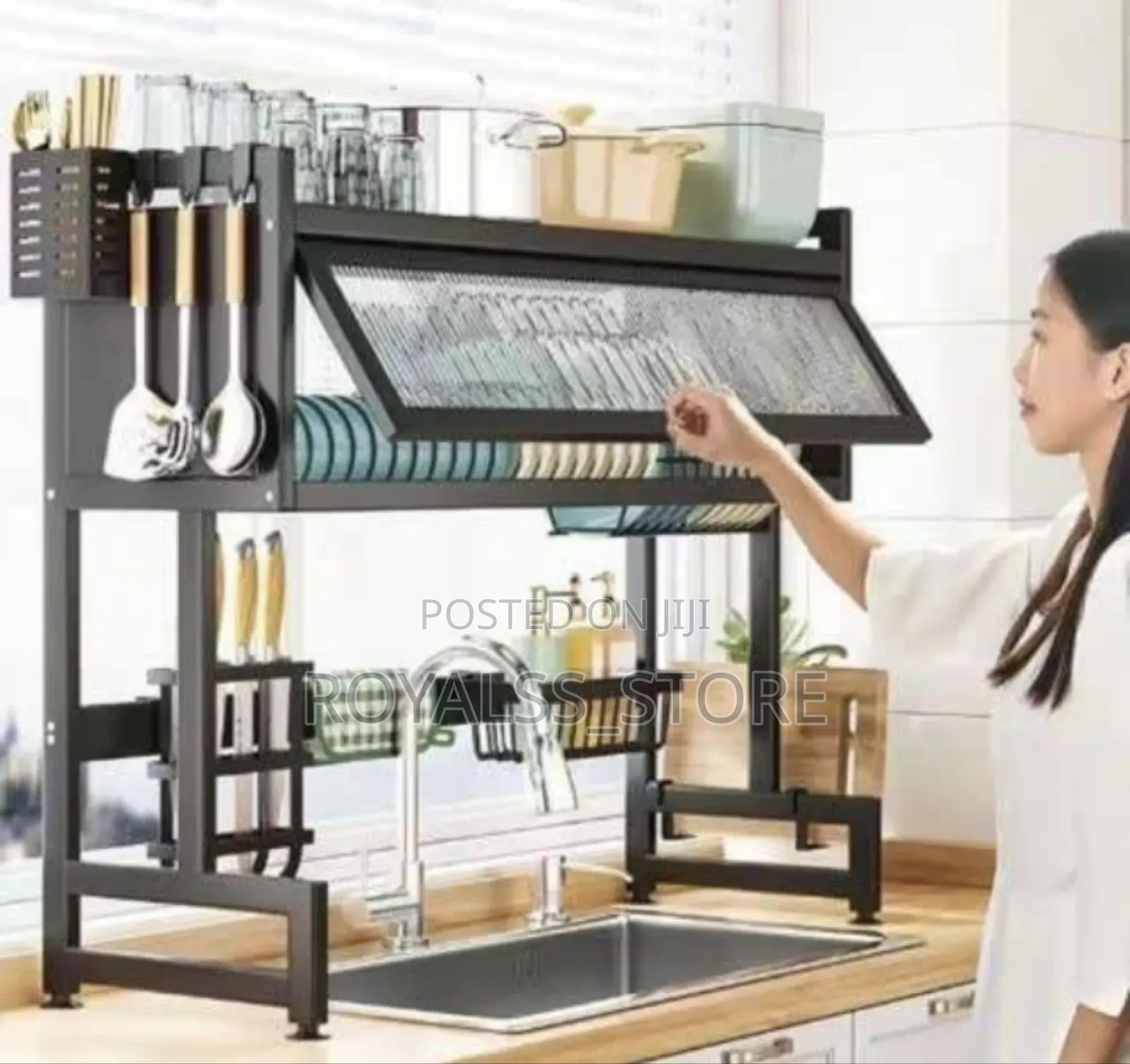 All in One Over Sink Dustproof Draining Kitchen Rack 85cm