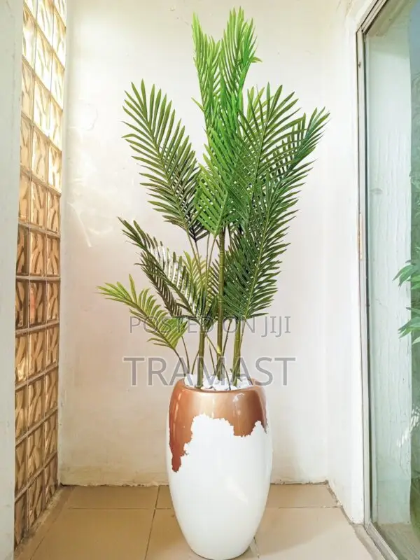 Artificial Fiberglass Pot With Six Stems Palm Plants