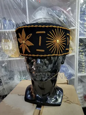 Photo - Black and Gold Igbo Men Beaded Dakuku Cap