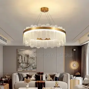 All Brass Round Glass LED Modern Ceiling Chandelier