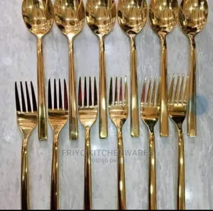 Golden and Sliver Eating Spoon and Fork