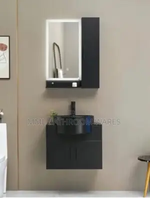 Black Wall Mounted Cabinet Basin With Matching Cabinet Mirrors