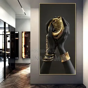 30by60 Inches of Abstract Super Golden Hand of Africa Woman