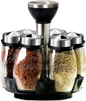 Spice Rack With 6 Glass Jar Bottles
