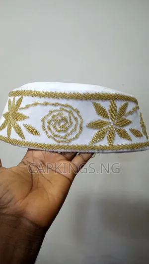Photo - White and Gold Igbo Men Beaded Cap