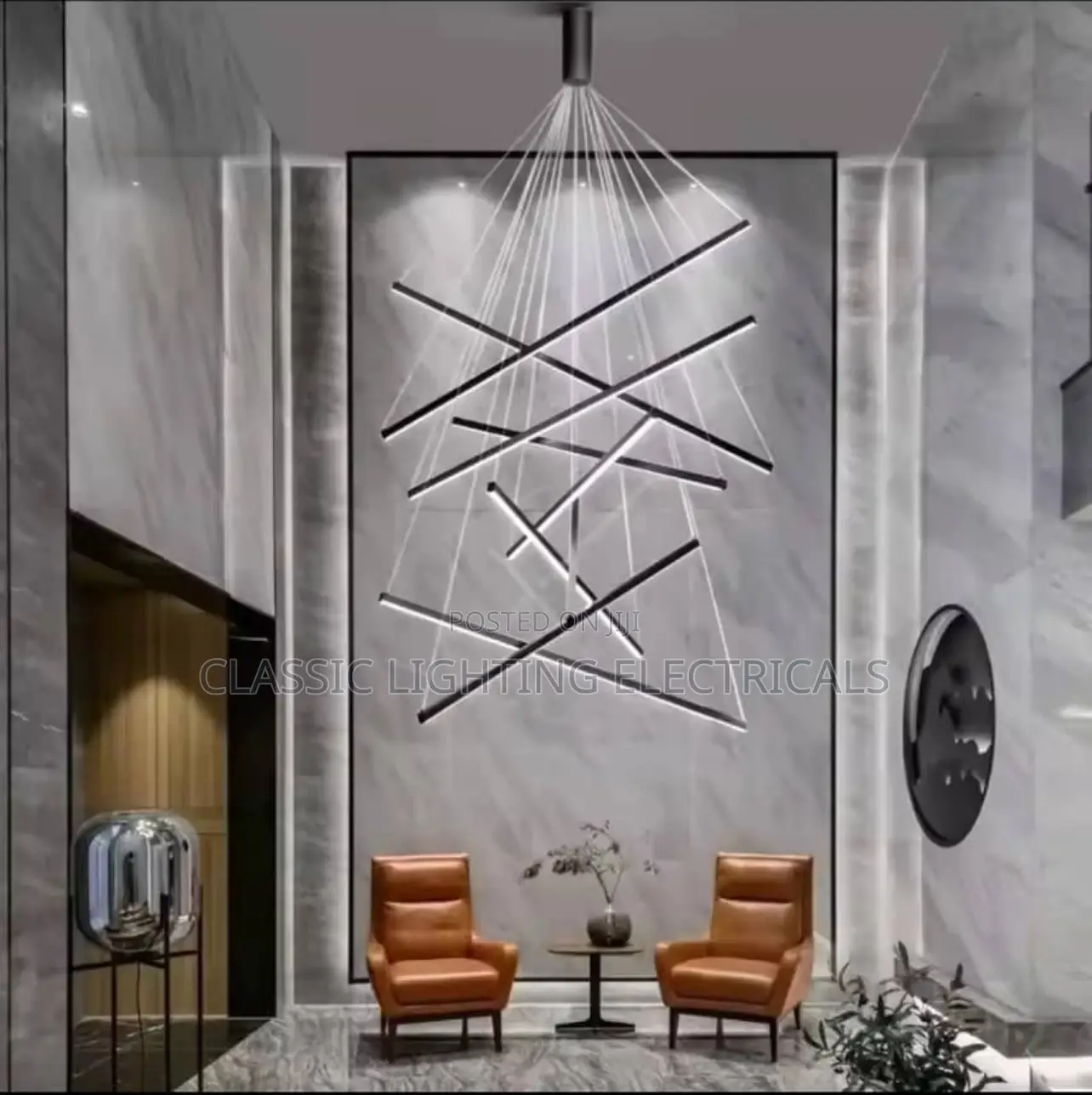 Modern LED Chandelier Duplex Architecture Black Interior