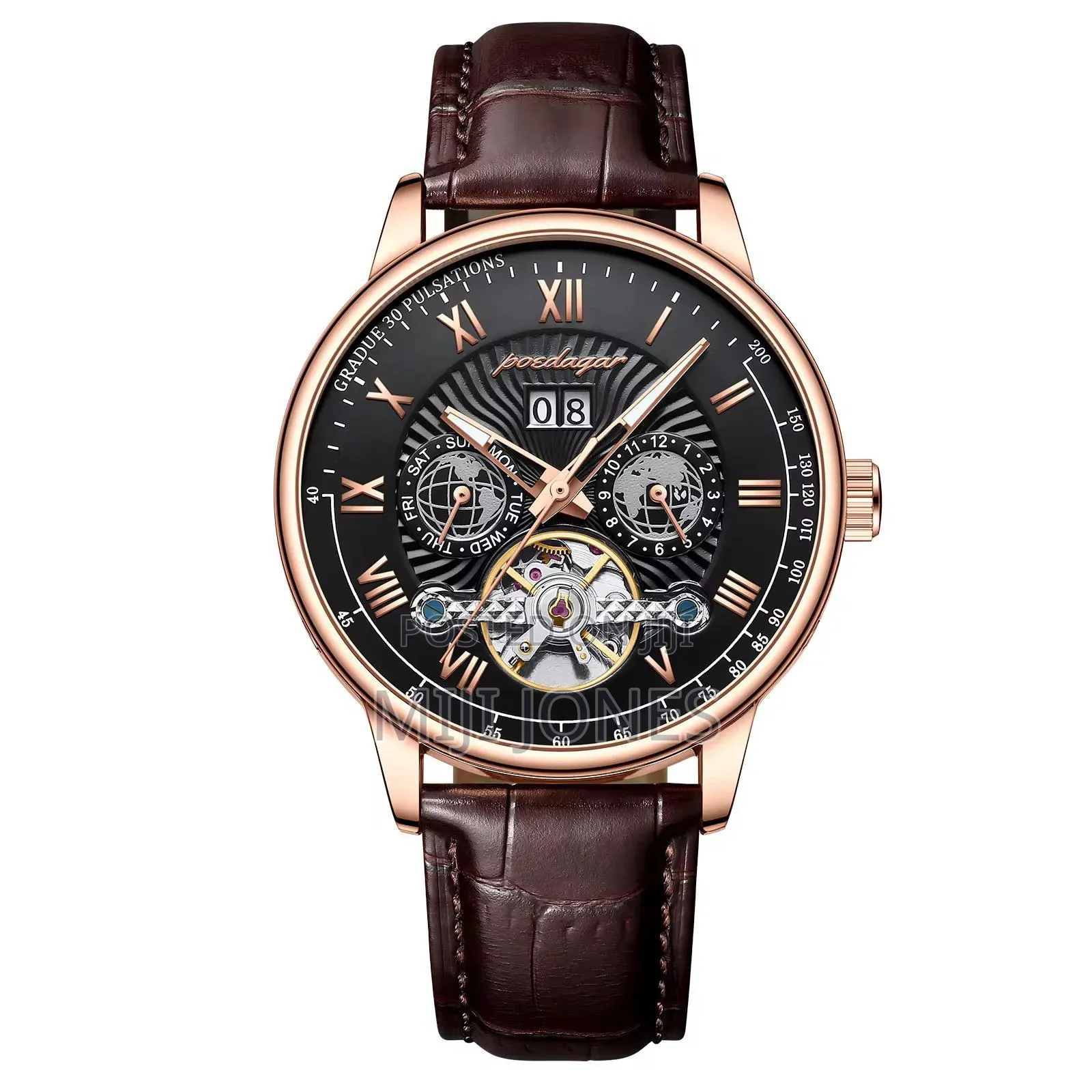 Poedagar Automatic Leather Watch