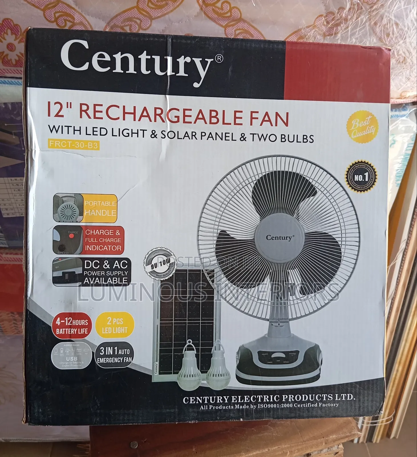 Rechargeable Table Fan 12 Inches