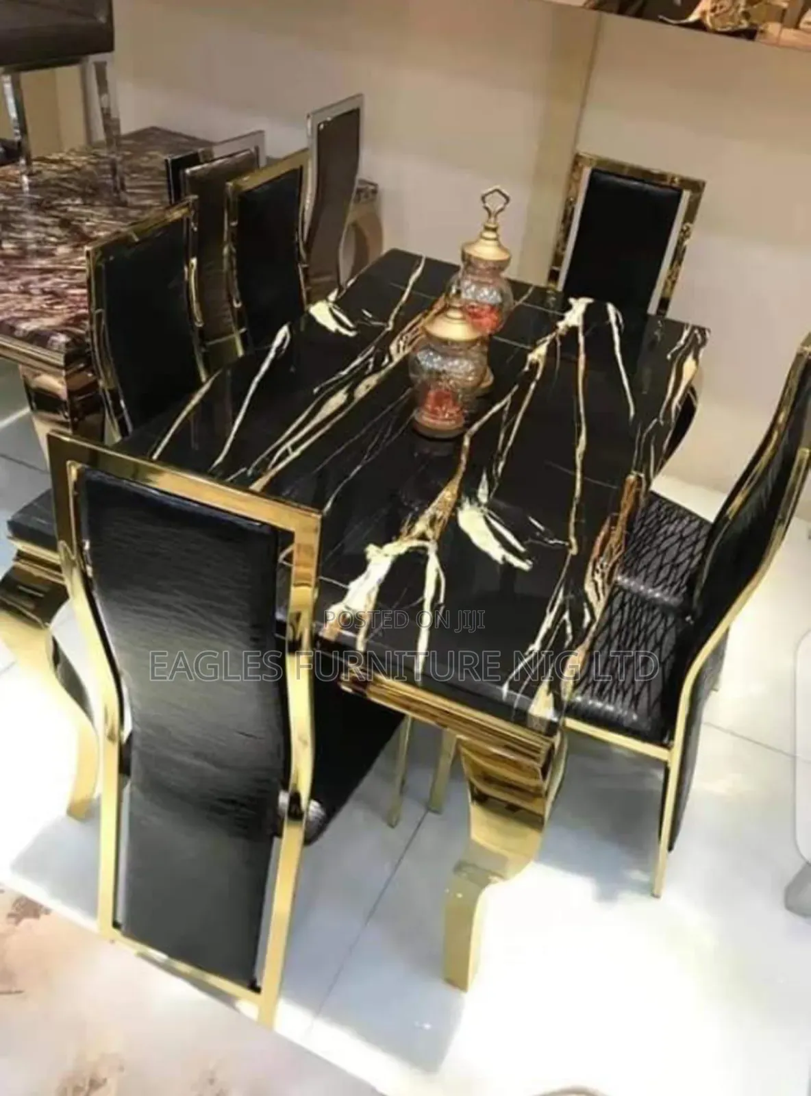 Executive Golden Marble Dining Table With 6 Chairs