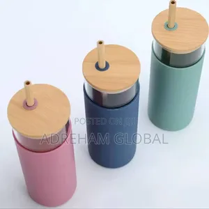 High Aesthetic Value 500ml Glass Cup With Straw With Lid