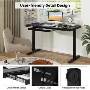 Glass Electric Adjustable Desk With Drawer and Charging Plug