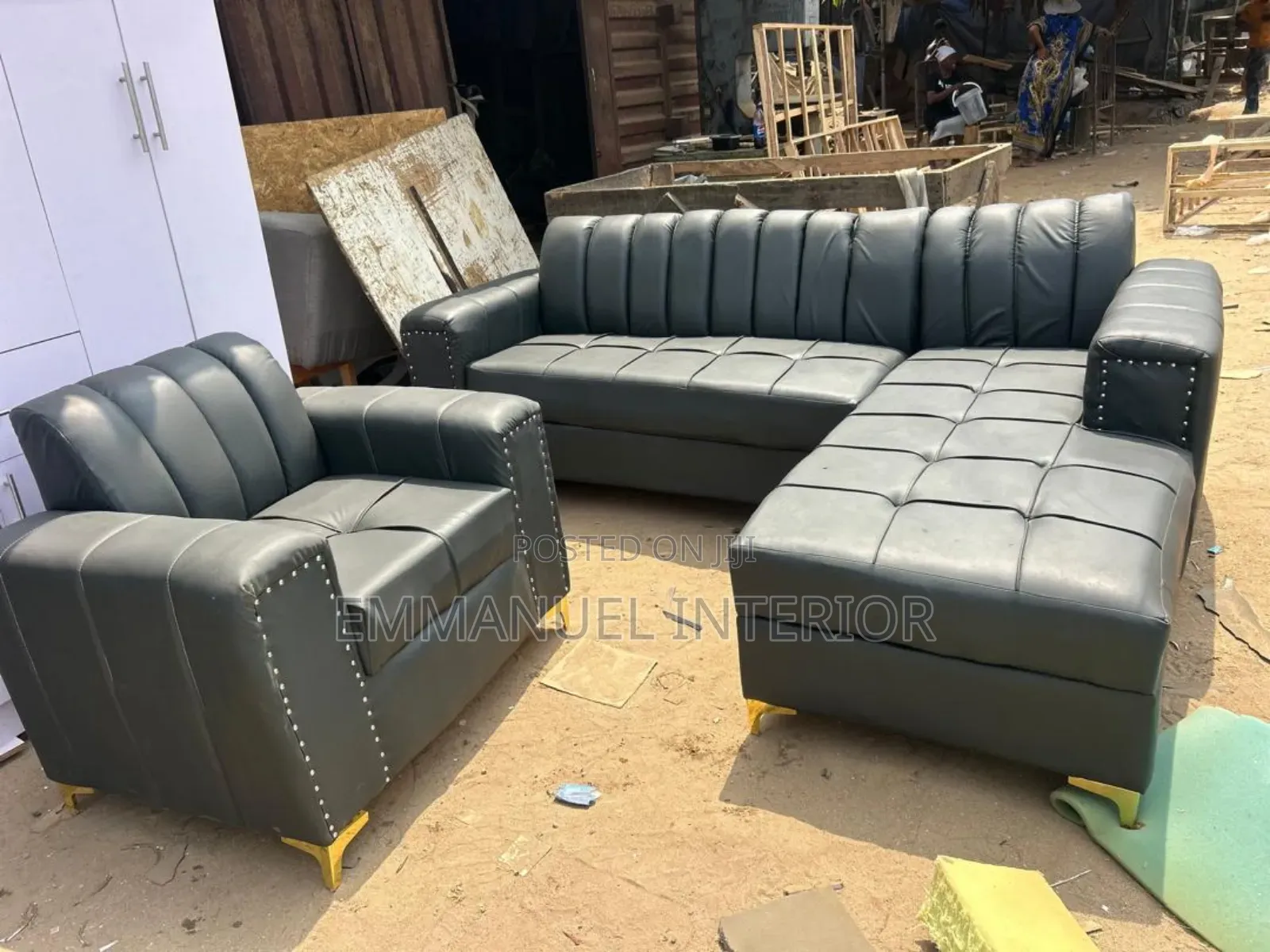 A Standard Grey L Shape Leather Sofa