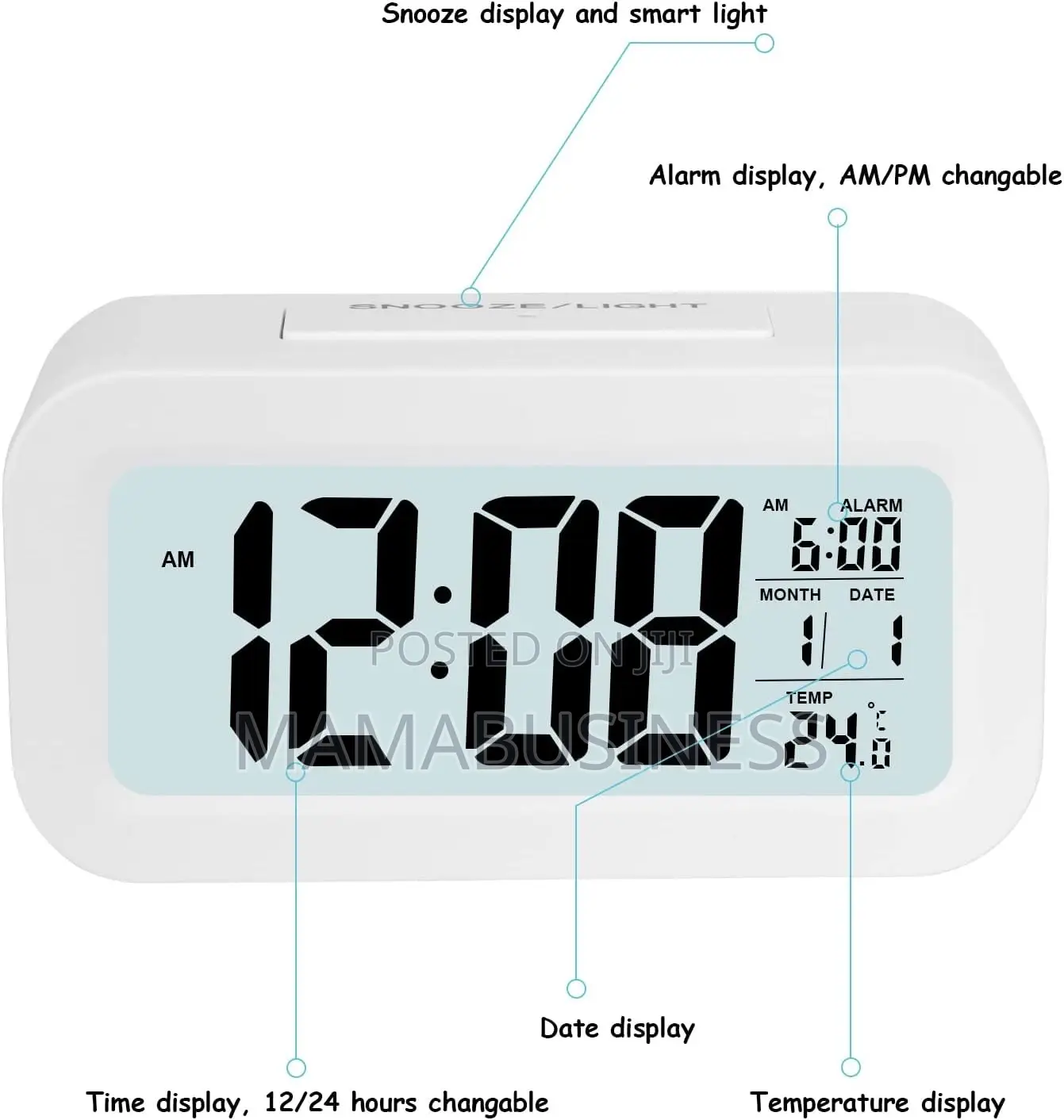 Time Alarm Clock With Temperature Date Snooze