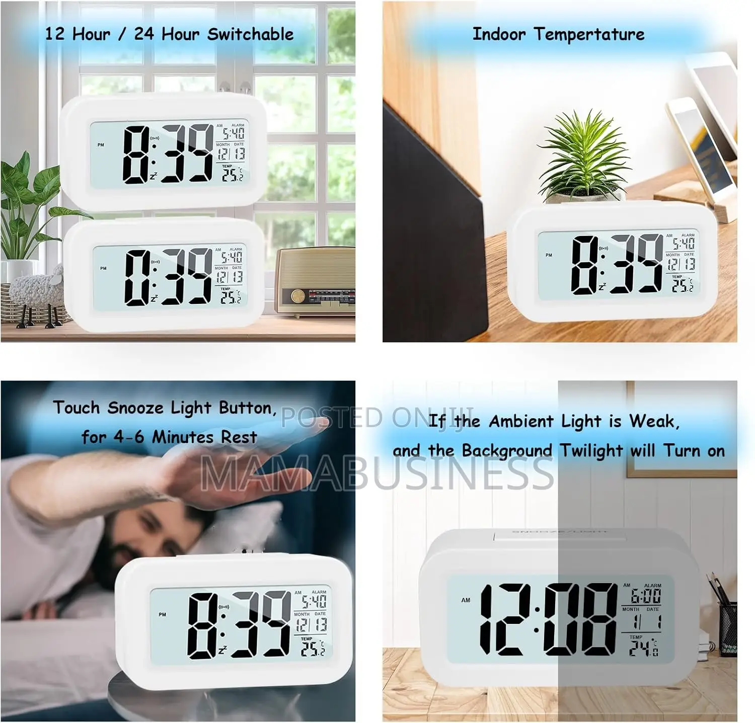 Time Alarm Clock With Temperature Date Snooze