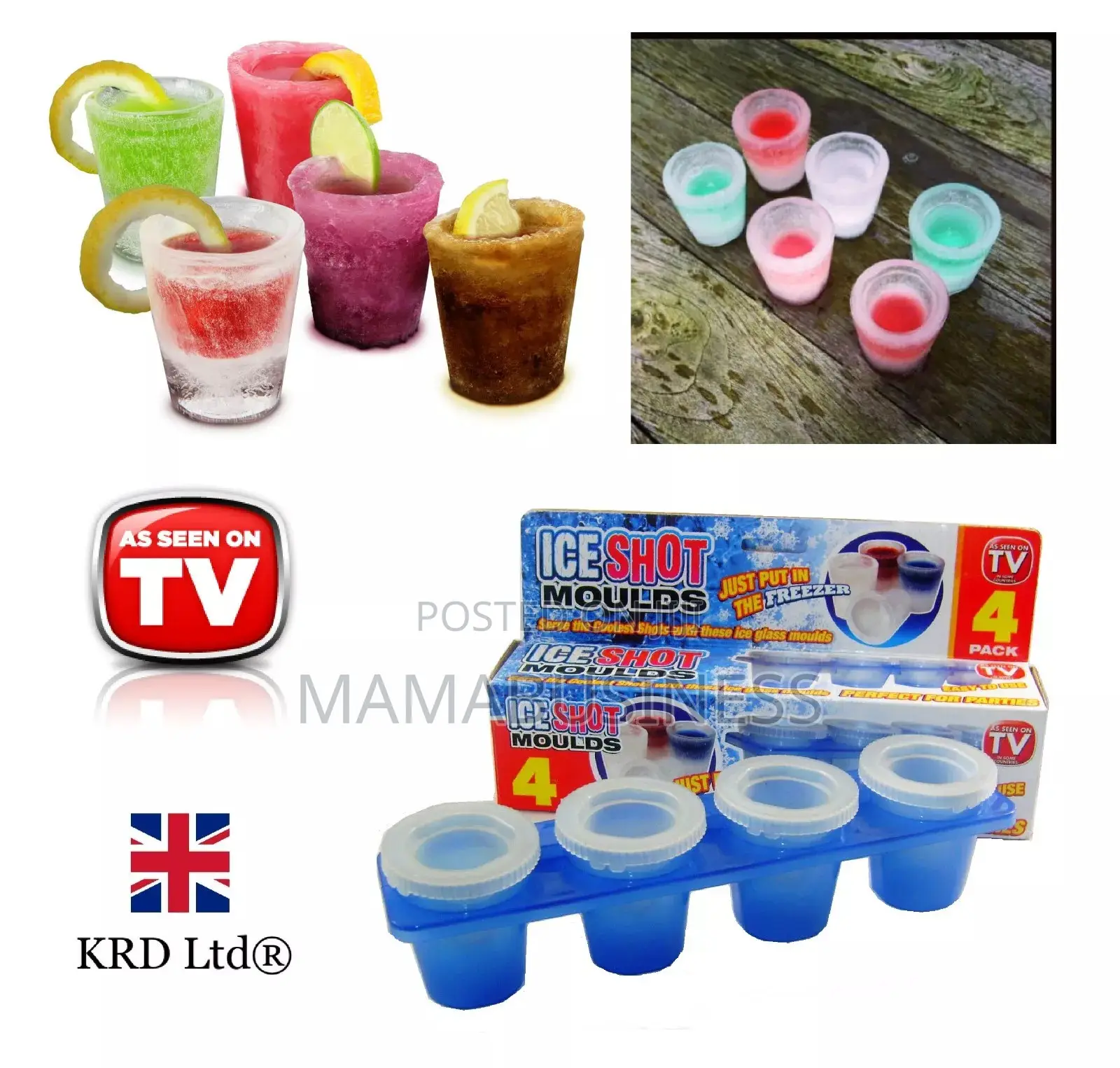 4 Pack Reuseable Ice Shot Glass Mold Cube Maker Set