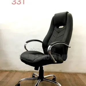 Black Leather Revolving Chair, Back Rest Adjustable Height