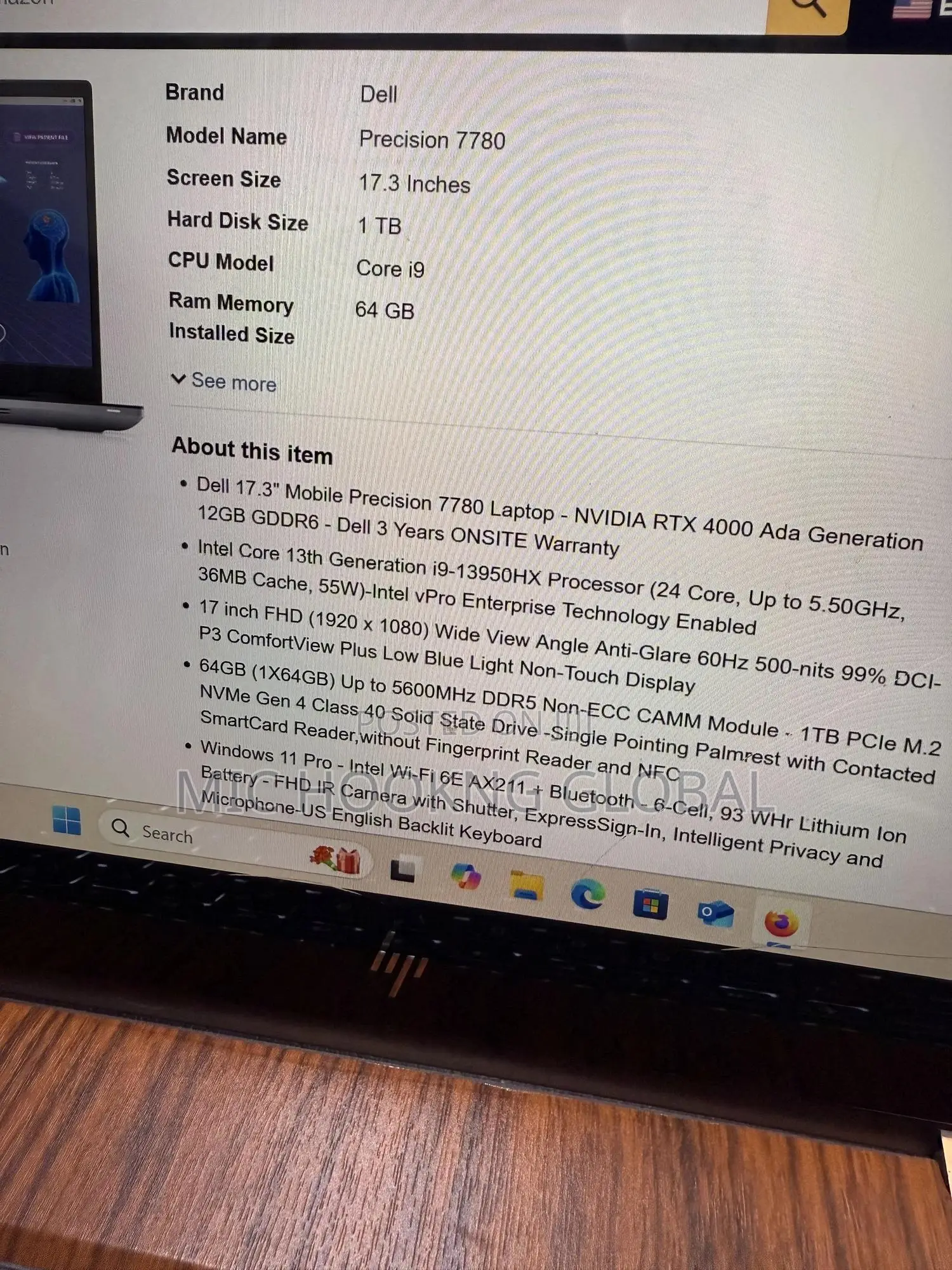 New Laptop Dell Precision 7780 64GB Intel Core I9 SSD 1T