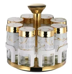 (8pcs) Marble Ceramic Gold Luxury Rotating Spice Rack