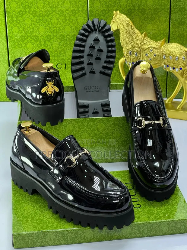 Glossy and Matte Leather Double Sole Gucci Shoe in Ojo Shoes