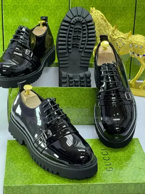 Men's Glossy Leather Buckle Lace Up Shoe